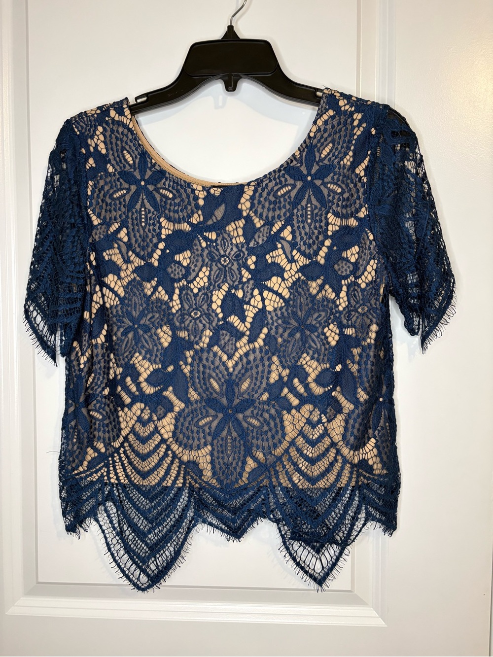 EXPRESS Navy Blue Lace Overlay Top